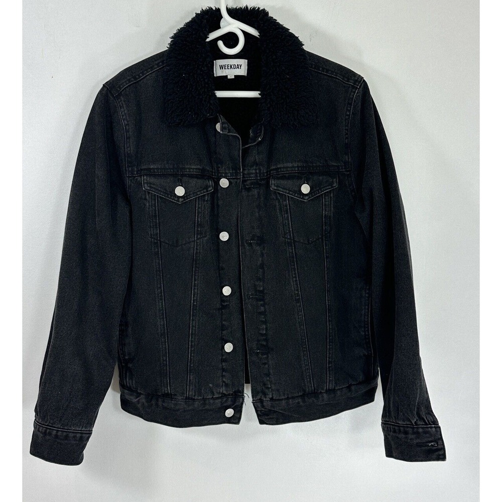 Men's Weekday  Black Sherpa Lined Trucker Jacket Size Small